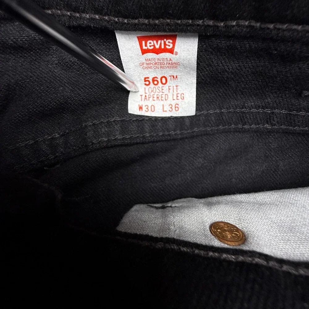 Vintage Levis 560 Mens 30x36 Black Loose Tapered Leg Jeans USA NOS NWT